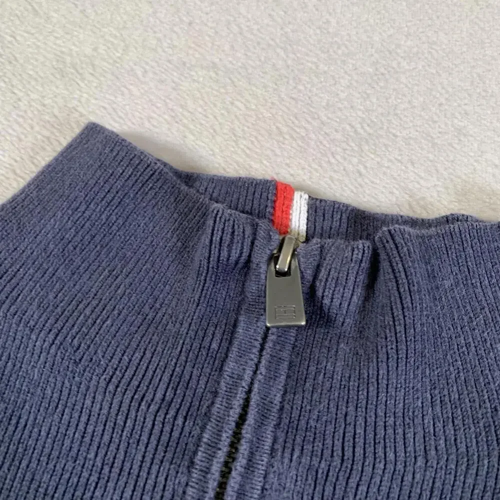 Tommy Hilfiger Sweater Mens XL Navy Blue 1/4 Zip‎ Pullover 100% Cotton Rib Knit